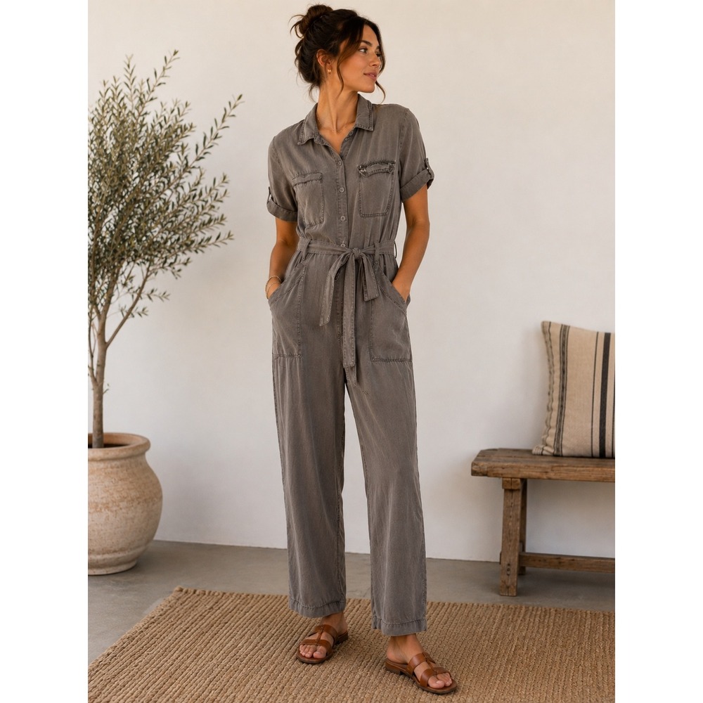 Young Fabulous & Broke Jumpsuit Womens Small Gray Tencel Utility‎ Cargo Gorpcore